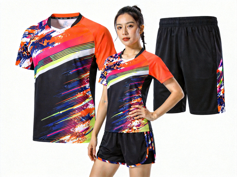 亚洲胜游潮牌运动服套装 - 包含短袖T恤和运动短裤，采用速干面料和潮流印花