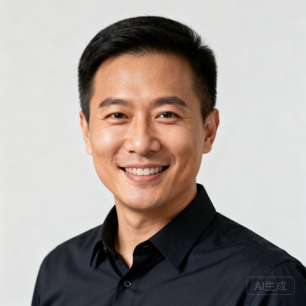 林胜东——亚洲胜游创始人兼首席执行官，40岁，前互联网产品经理，拥有运动科学硕士学位，身穿深色商务衬衫面带微笑的半身肖像照。